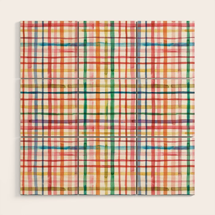  Holiday 2025 Cheerful Plaid Watercolor Gingham Wood Wall Art Gallery Image 1