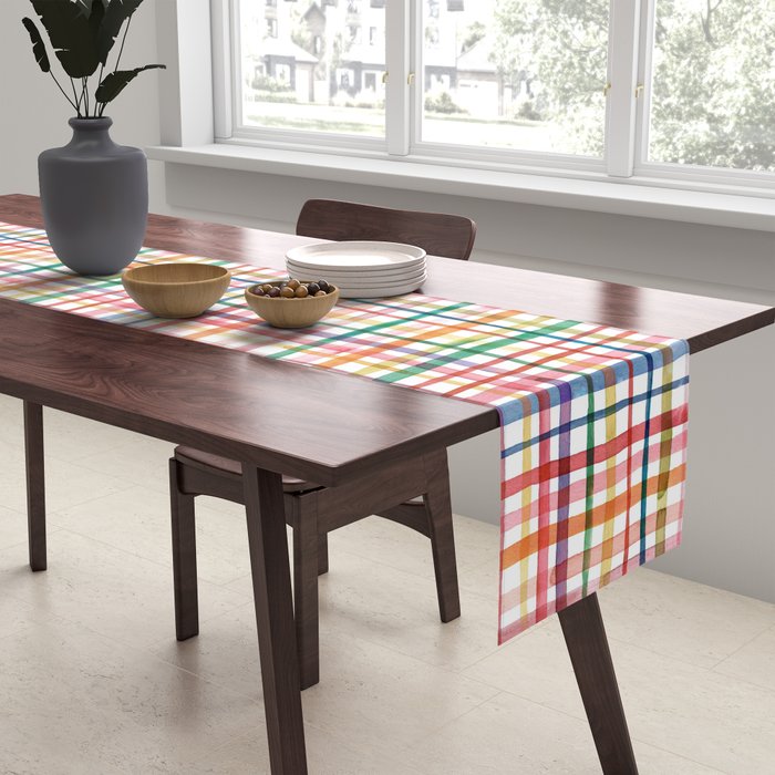  Holiday 2025 Cheerful Plaid Watercolor Gingham Table Runner Gallery Image 2
