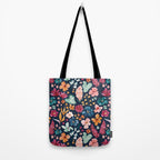 Colorful Tropical Jungle Watercolor Botanical Floral on Navy Blue Tote Bag Gallery Image 2