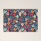 Colorful Tropical Jungle Watercolor Botanical Floral on Navy Blue Welcome Mat Gallery Image 1