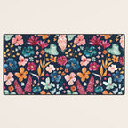 Colorful Tropical Jungle Watercolor Botanical Floral on Navy Blue Desk Mat Gallery Image 3