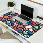 Colorful Tropical Jungle Watercolor Botanical Floral on Navy Blue Desk Mat Gallery Image 2
