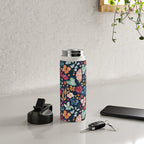 Colorful Tropical Jungle Watercolor Botanical Floral on Navy Blue Water Bottle Gallery Image 4