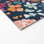 Colorful Tropical Jungle Watercolor Botanical Floral on Navy Blue Welcome Mat Gallery Image 2