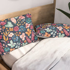 Colorful Tropical Jungle Watercolor Botanical Floral on Navy Blue Pillow Sham Gallery Image 2