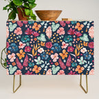 Colorful Tropical Jungle Watercolor Botanical Floral on Navy Blue Credenza Gallery Image 1