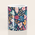 Colorful Tropical Jungle Watercolor Botanical Floral on Navy Blue Coffee Mug Gallery Image 4