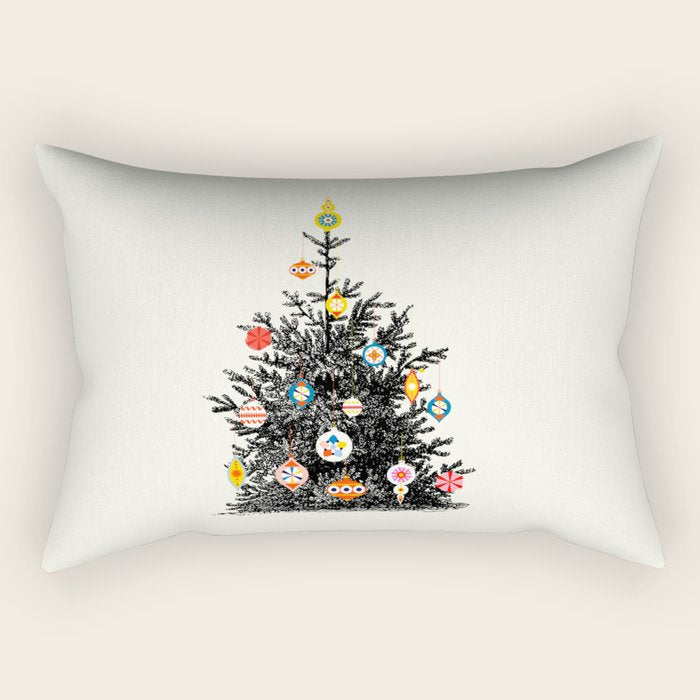 Retro Decorated Christmas Tree Rectangular Pillow Gallery Image 2