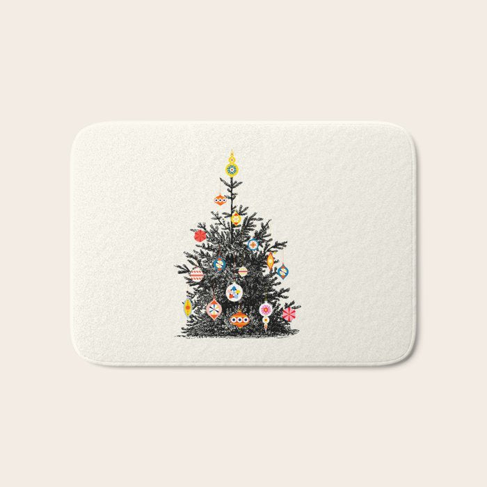 Retro Decorated Christmas Tree Bath Mat Gallery Image 1
