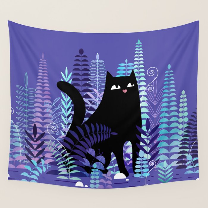 The Ferns (Black Cat Version) Wall Tapestry Gallery Image 1