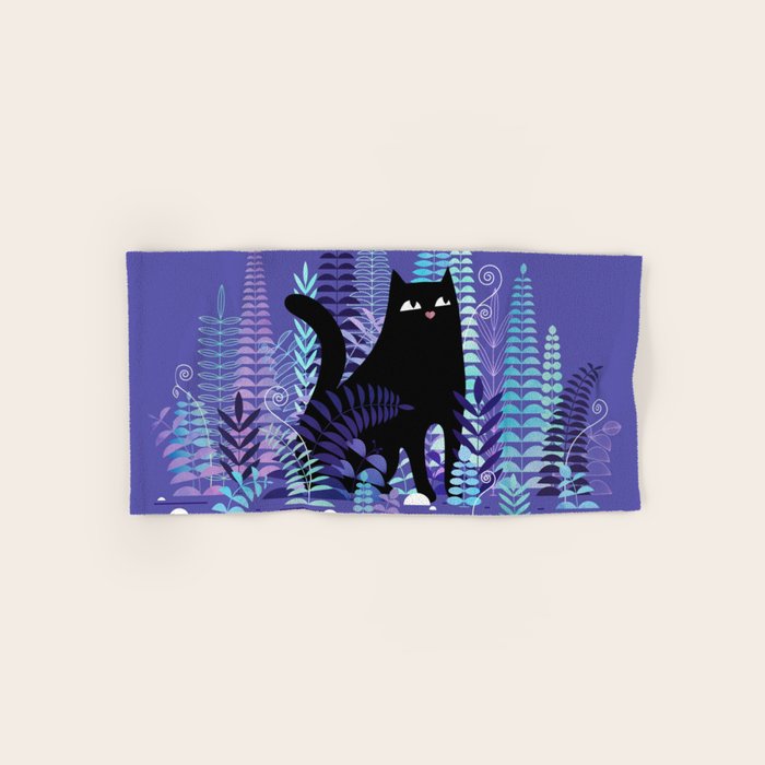 The Ferns (Black Cat Version) Bath Towel Gallery Image 1