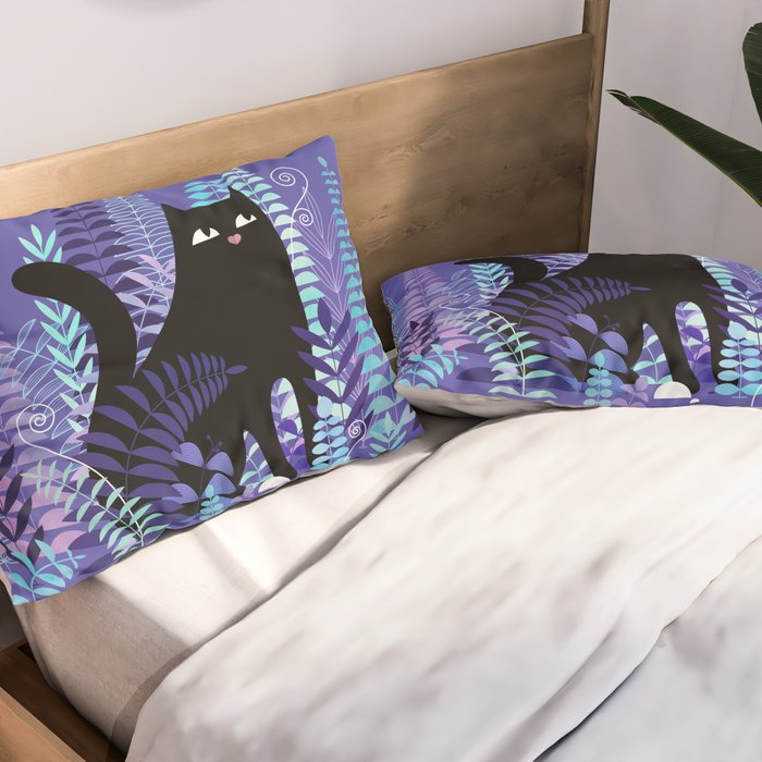 The Ferns (Black Cat Version) Pillow Sham Gallery Image 2