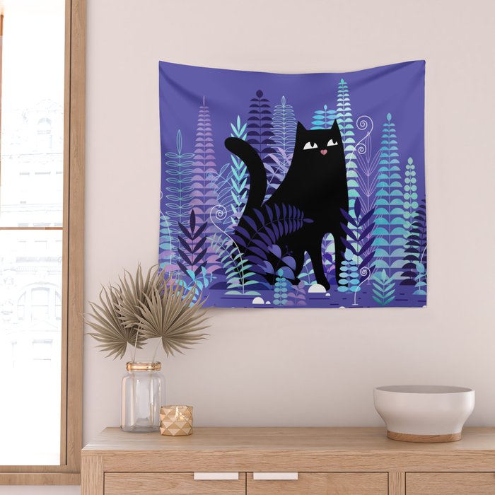 The Ferns (Black Cat Version) Wall Tapestry Gallery Image 2