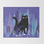 The Ferns (Black Cat Version) Throw Blanket Gallery Image 2