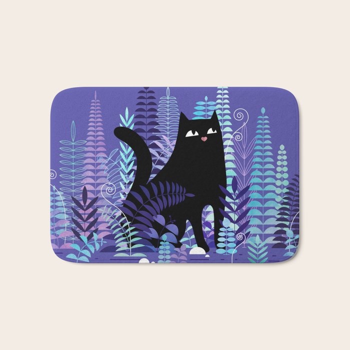The Ferns (Black Cat Version) Bath Mat Gallery Image 1