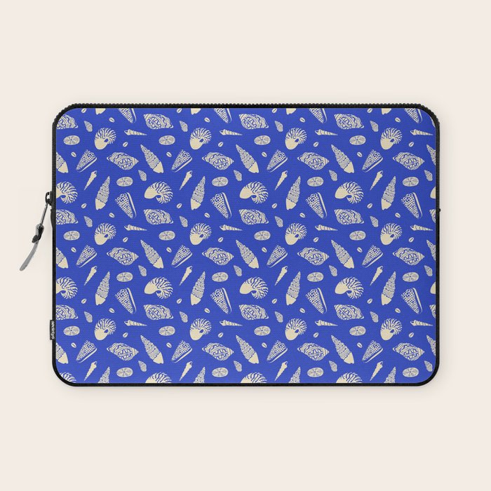Vintage blue sea shell summer art pattern Laptop Sleeve Gallery Image 1