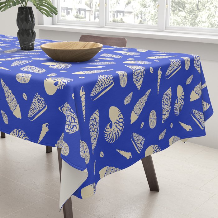 Vintage blue sea shell summer art pattern Tablecloth Gallery Image 3