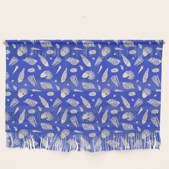 Vintage blue sea shell summer art pattern Wall Hanging Gallery Image 1
