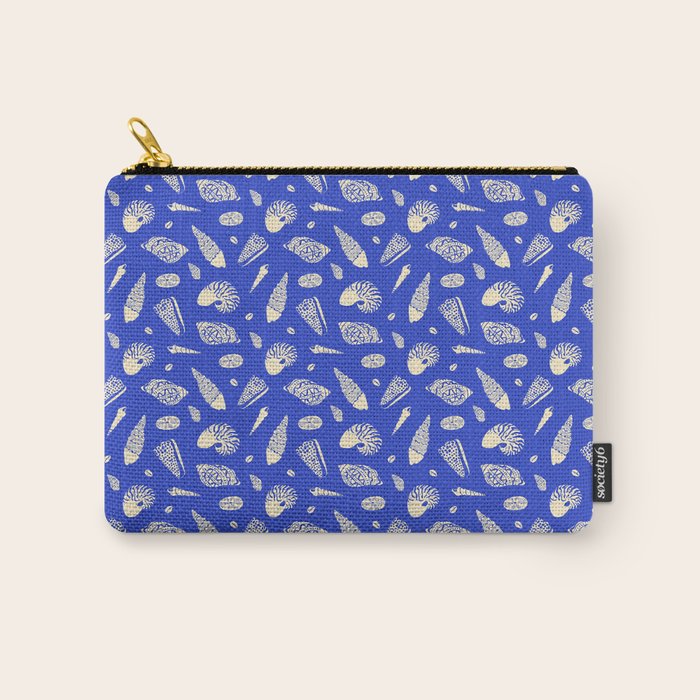 Vintage blue sea shell summer art pattern Carry All Pouch Gallery Image 1