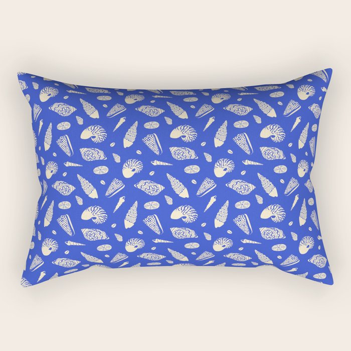 Vintage blue sea shell summer art pattern Rectangular Pillow Gallery Image 1