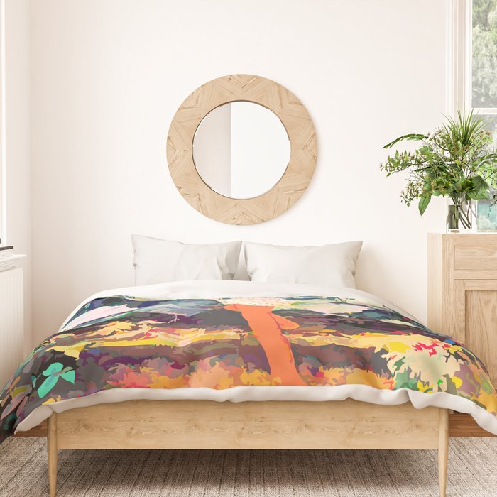 Live Quietly In a Corner Of Nature, Modern Bohemian Woman Jungle Forest Eclectic Painting Duvet Cover Gallery Image 3