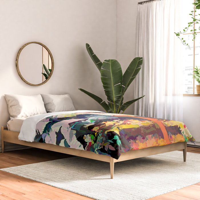 Live Quietly In a Corner Of Nature, Modern Bohemian Woman Jungle Forest Eclectic Painting Comforter Gallery Image 2