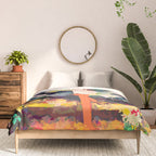 Live Quietly In a Corner Of Nature, Modern Bohemian Woman Jungle Forest Eclectic Painting Comforter Gallery Image 3