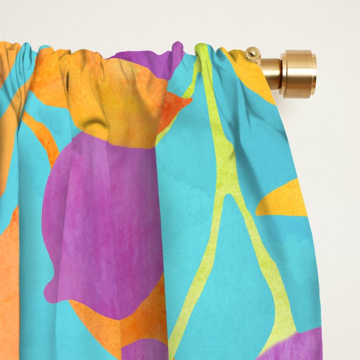 Exotic Fruit Garden Tropical Summer Foliage And Fruit Turquoise Window Curtain Gallery Image 2