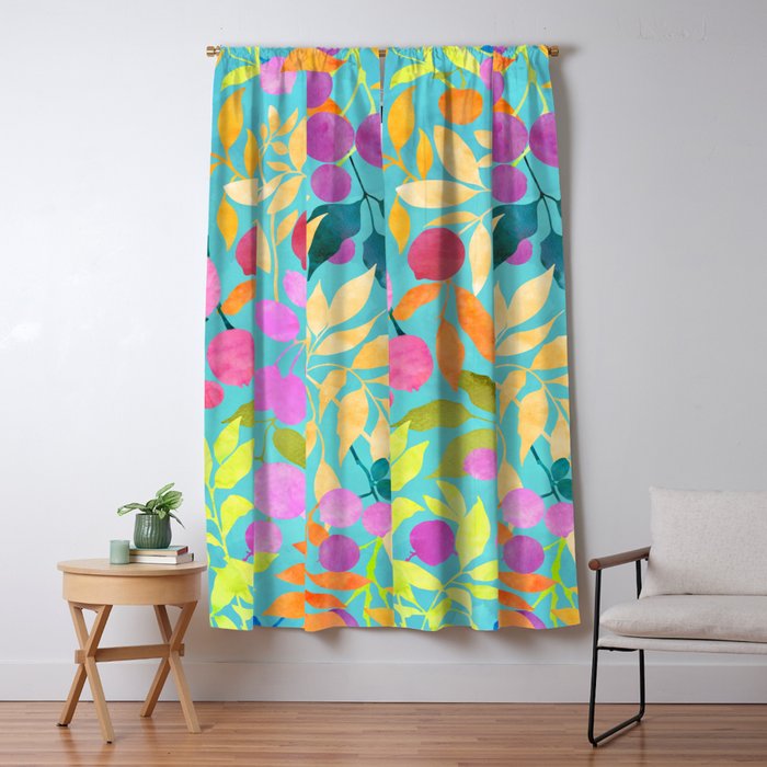 Exotic Fruit Garden Tropical Summer Foliage And Fruit Turquoise Window Curtain Gallery Image 5