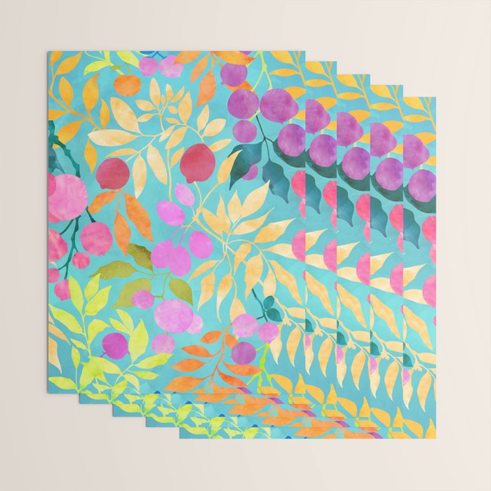Exotic Fruit Garden Tropical Summer Foliage And Fruit Turquoise Wrapping Paper Gallery Image 3