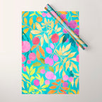Exotic Fruit Garden Tropical Summer Foliage And Fruit Turquoise Wrapping Paper Gallery Image 1