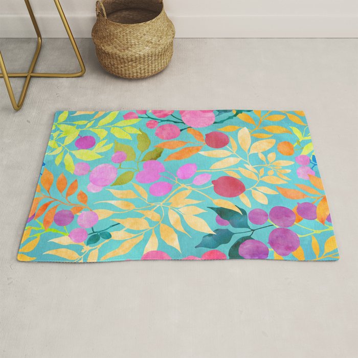 Exotic Fruit Garden Tropical Summer Foliage And Fruit Turquoise Rug Gallery Image 1