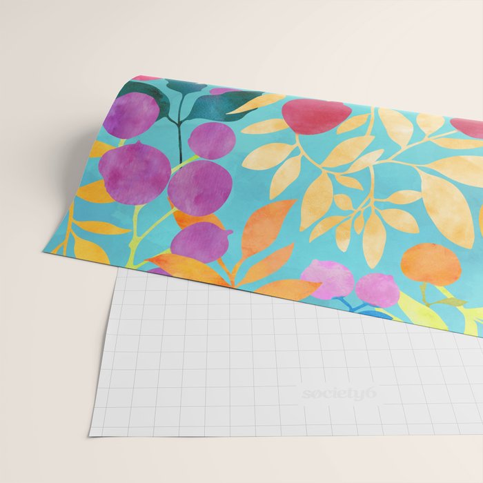 Exotic Fruit Garden Tropical Summer Foliage And Fruit Turquoise Wrapping Paper Gallery Image 2
