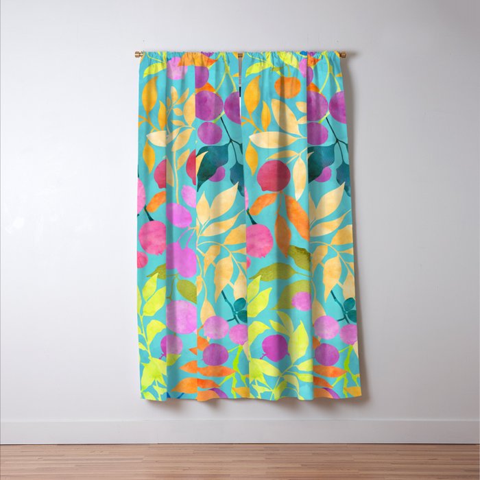 Exotic Fruit Garden Tropical Summer Foliage And Fruit Turquoise Window Curtain Gallery Image 3