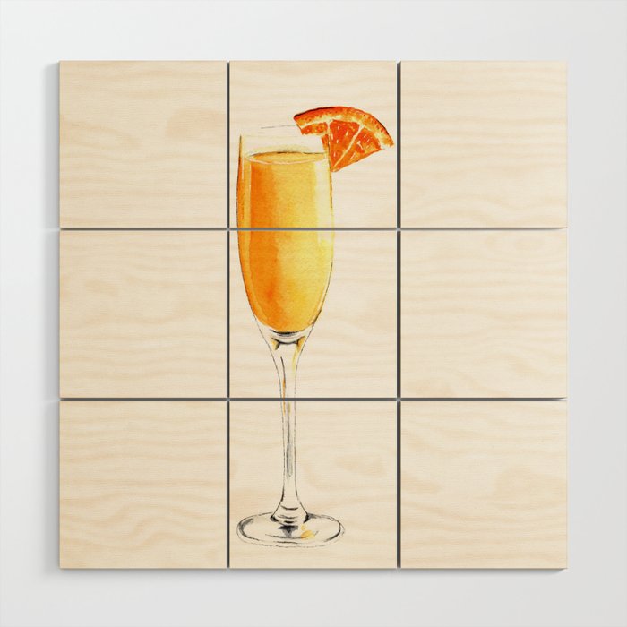 Cocktails. Watercolor Painting. Mimosa. Wood Wall Art Gallery Image 1