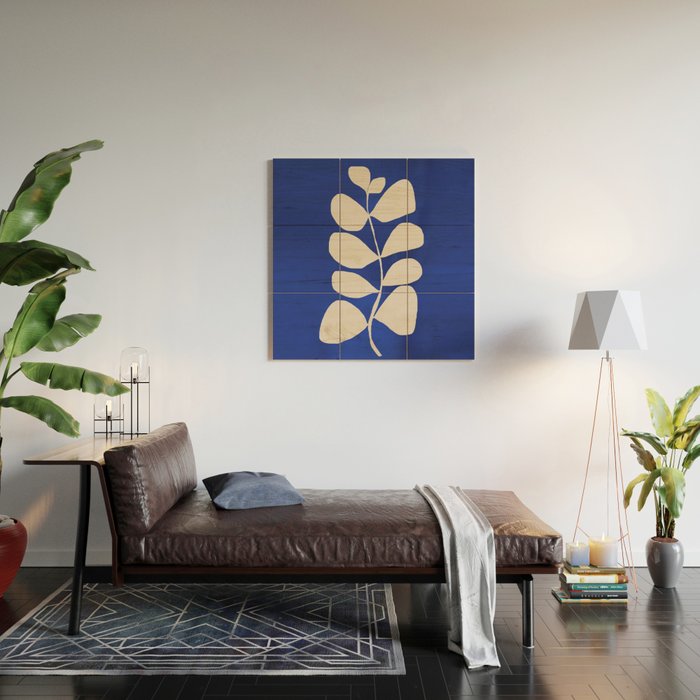 Abstract Minimal -Plant 3-2  Cobalt Blue Wood Wall Art Gallery Image 2