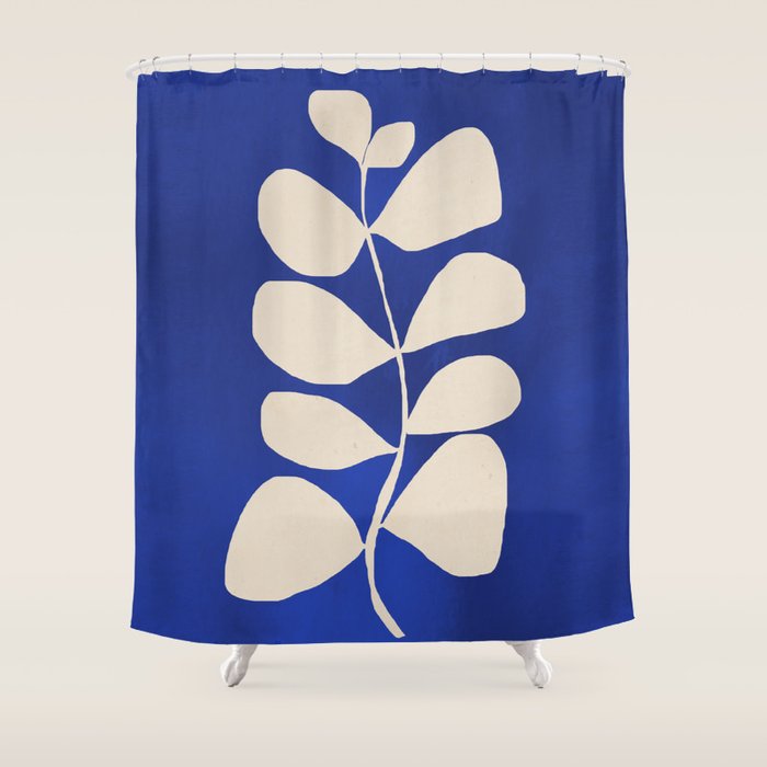 Abstract Minimal -Plant 3-2  Cobalt Blue Shower Curtain Gallery Image 1