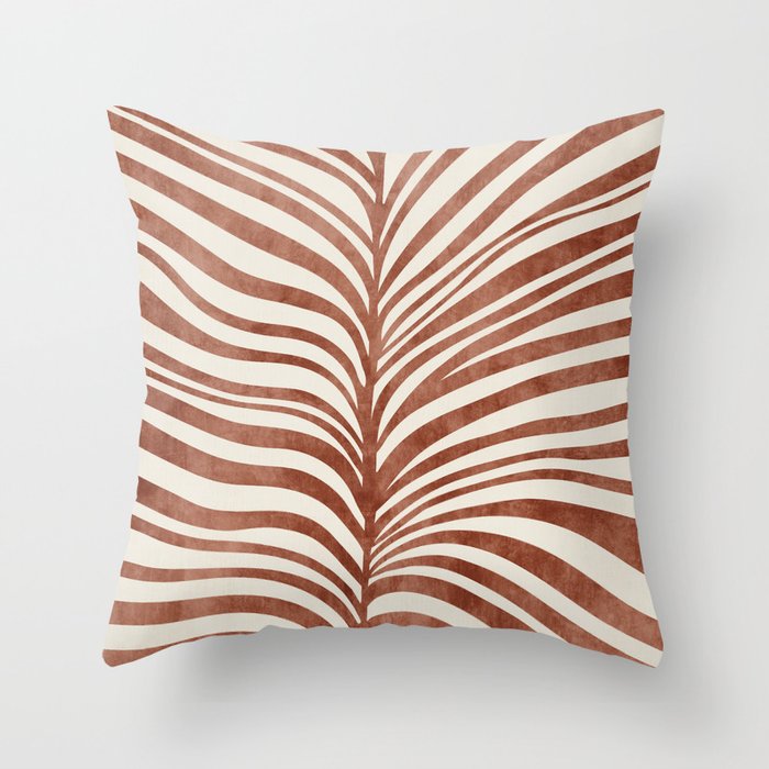 Dark Terracotta Abstract Leaf Artwork Throw Pillow Gallery Image 6