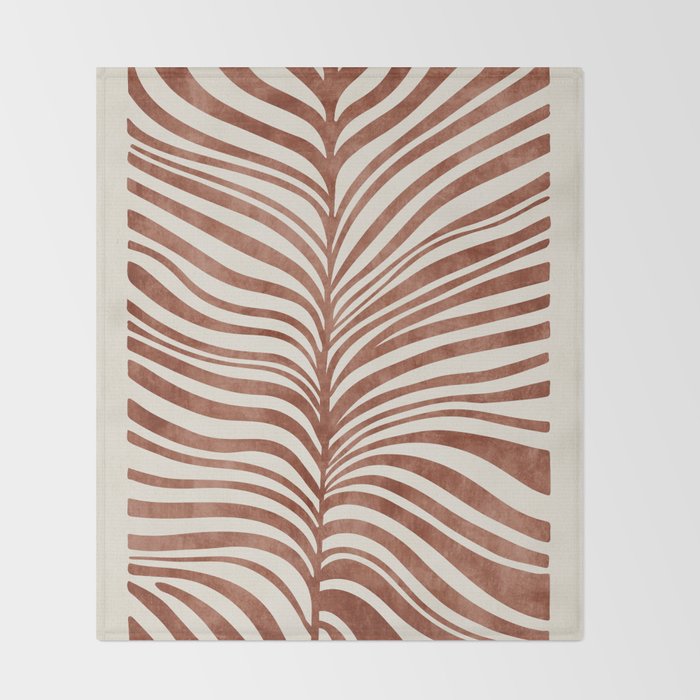 Dark Terracotta Abstract Leaf Artwork Throw Blanket Gallery Image 2