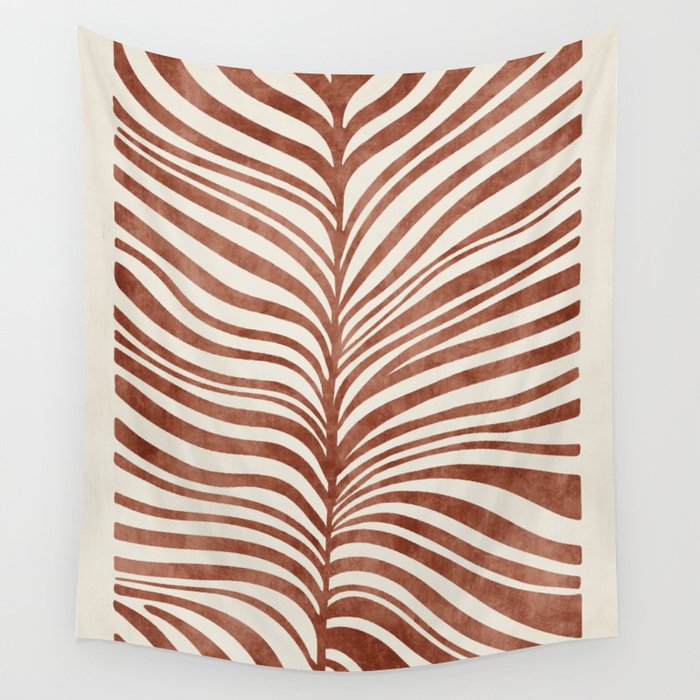 Dark Terracotta Abstract Leaf Artwork Wall Tapestry Gallery Image 4