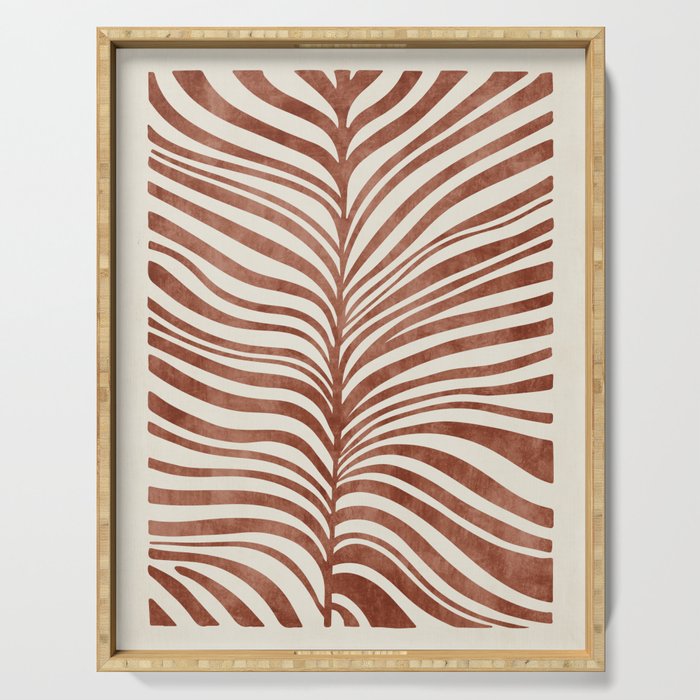 Dark Terracotta Abstract Leaf Artwork Serving Tray Gallery Image 1