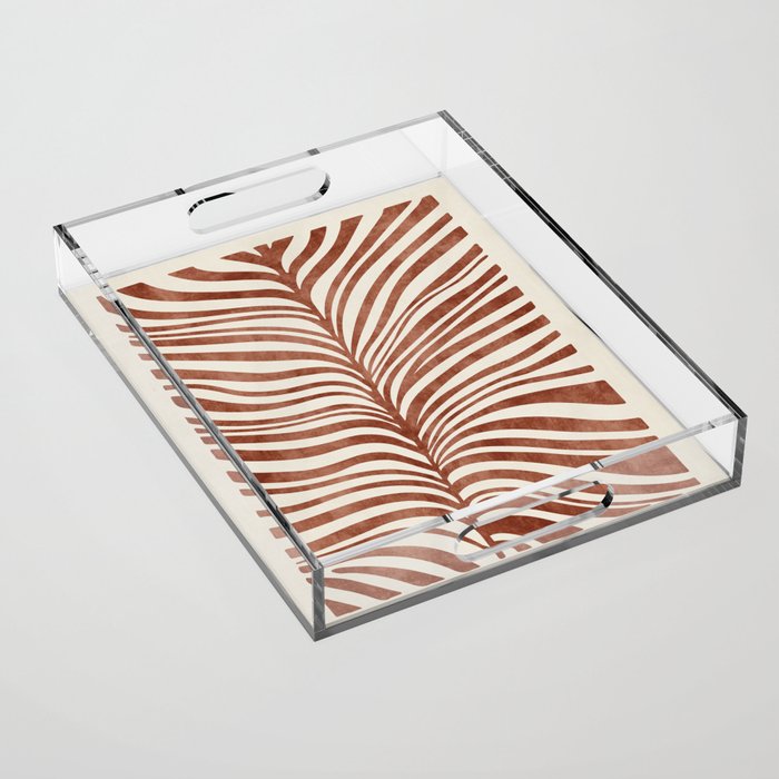 Dark Terracotta Abstract Leaf Artwork Acrylic Tray Gallery Image 1