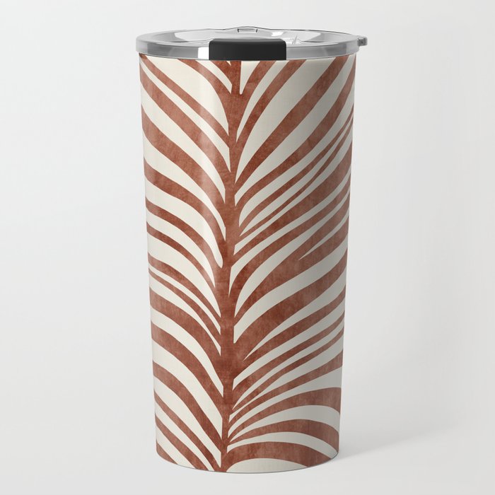 Dark Terracotta Abstract Leaf Artwork Travel Mug Gallery Image 1