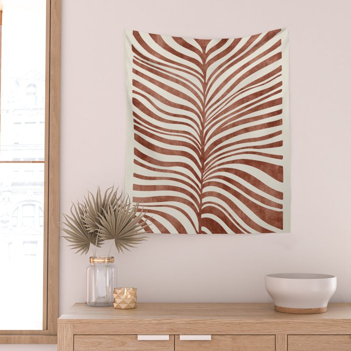 Dark Terracotta Abstract Leaf Artwork Wall Tapestry Gallery Image 2