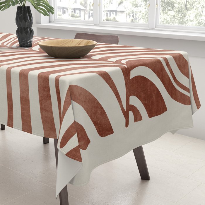 Dark Terracotta Abstract Leaf Artwork Tablecloth Gallery Image 3