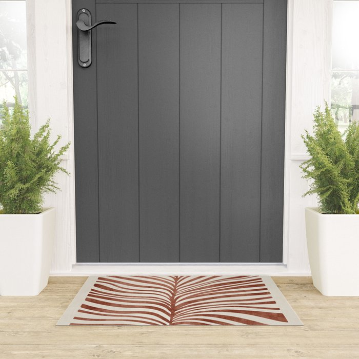 Dark Terracotta Abstract Leaf Artwork Welcome Mat Gallery Image 3
