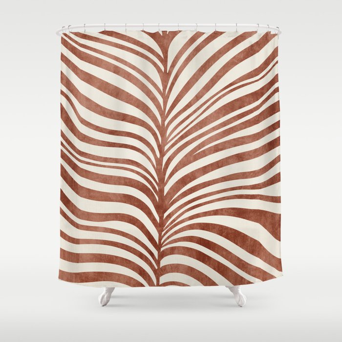 Dark Terracotta Abstract Leaf Artwork Shower Curtain Gallery Image 1