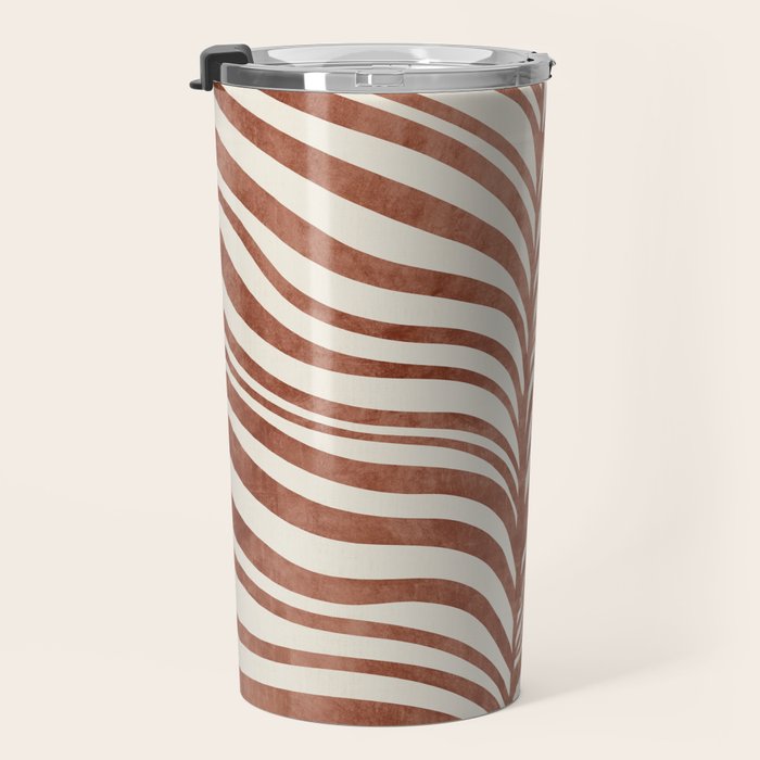 Dark Terracotta Abstract Leaf Artwork Travel Mug Gallery Image 3