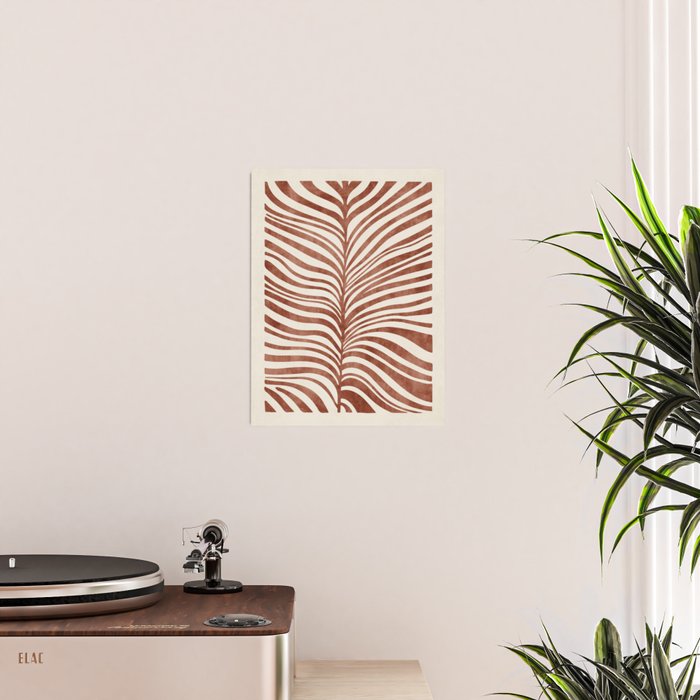 Dark Terracotta Abstract Leaf Artwork Poster Gallery Image 2