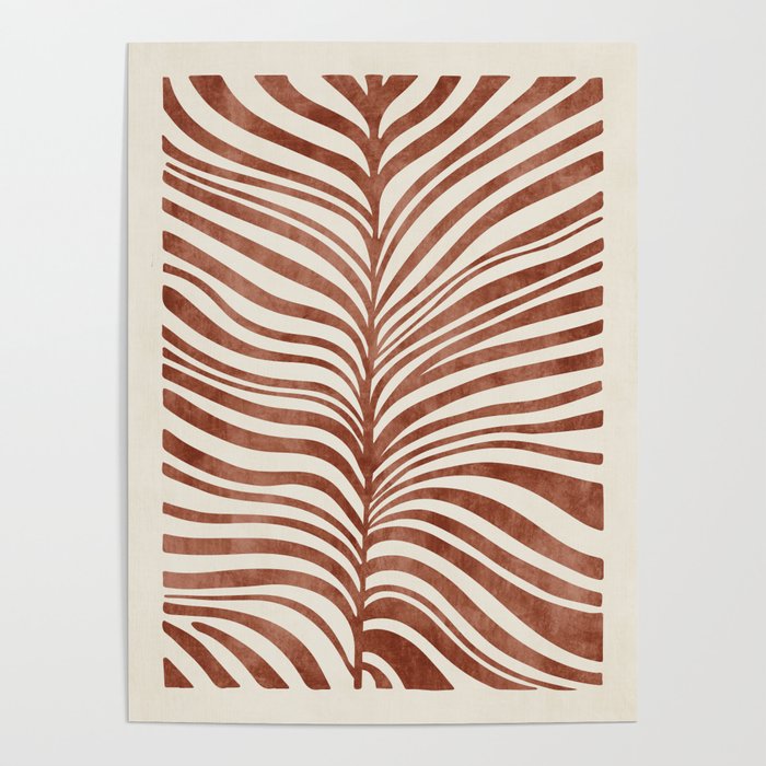 Dark Terracotta Abstract Leaf Artwork Poster Gallery Image 1